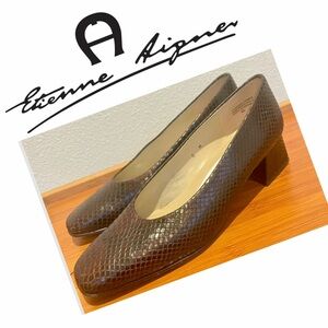 VTG 90’s Etienne Aigner Snakeskin Shoes Textured Brown Heels Made in Spain Sz 6
